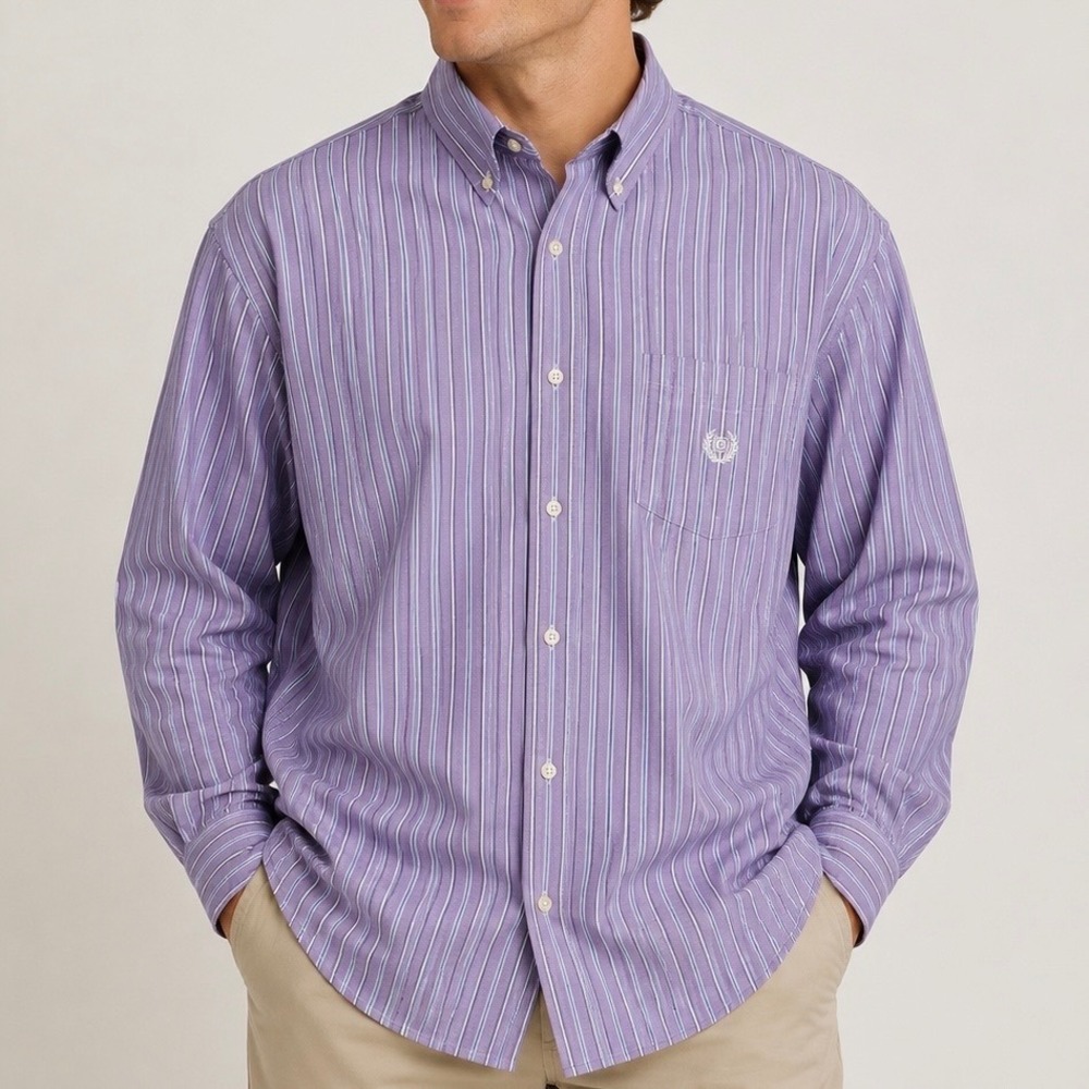 Chaps Purple‎ Striped Button Down Shirt XXL 100% Cotton Classic Oxford Casual